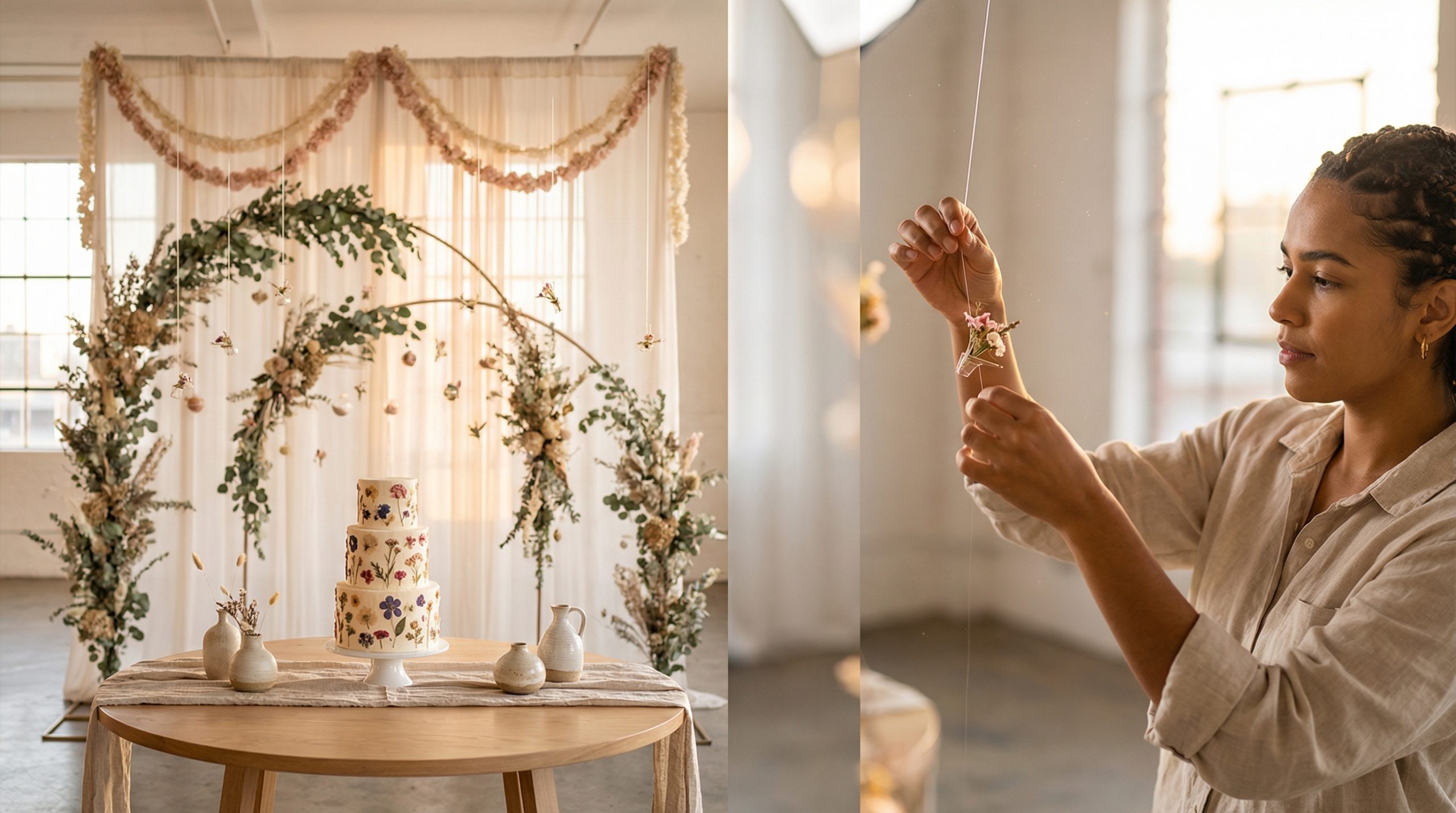 Use suportes invisíveis nos Enfeites e Painéis suspensos