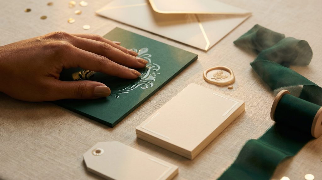 Verniz localizado — elegância tátil para Convites e Tags